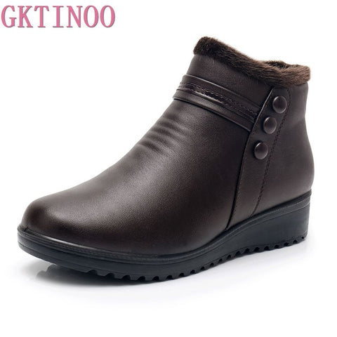Fashion Winter Boots Women Leather Ankle Warm Boots