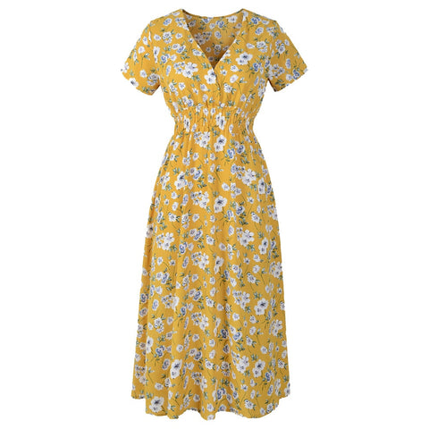 Womens Midi Vintage Floral Print  Dress Casual