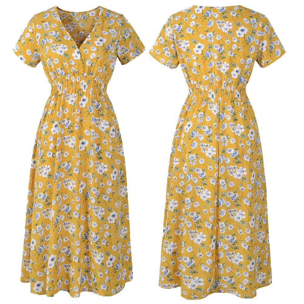 Womens Midi Vintage Floral Print  Dress Casual