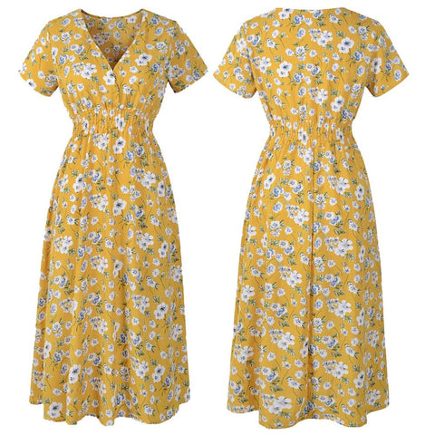 Womens Midi Vintage Floral Print  Dress Casual