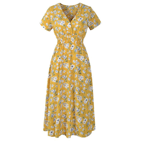 Womens Midi Vintage Floral Print  Dress Casual