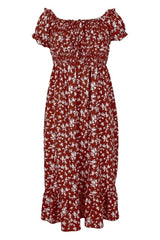Bohemia Slash Off Shoulder Red White Floral Print Dress