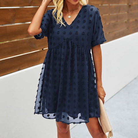 Beautiful  Chiffon Loose Short Dress Short Sleeve Sundress