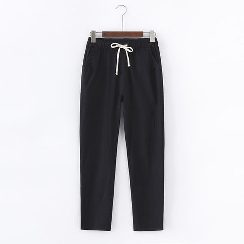 Casual Long Ankle Length Trousers Plus Size Elastic Waist