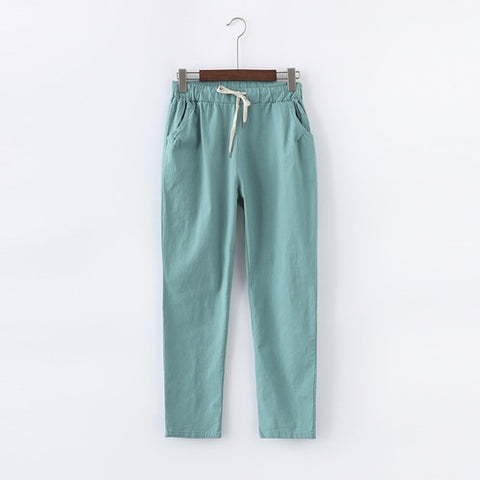 Casual Long Ankle Length Trousers Plus Size Elastic Waist