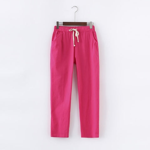 Casual Long Ankle Length Trousers Plus Size Elastic Waist