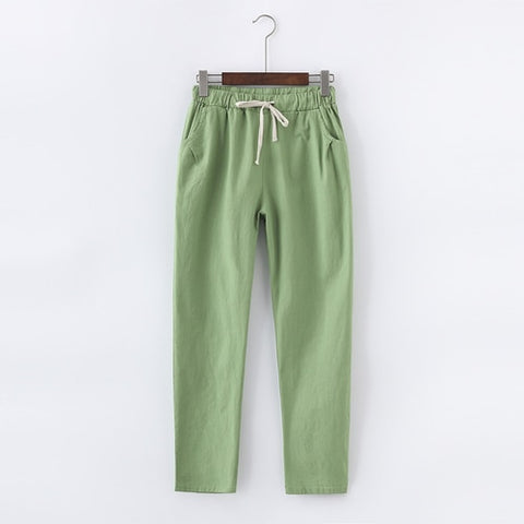 Casual Long Ankle Length Trousers Plus Size Elastic Waist