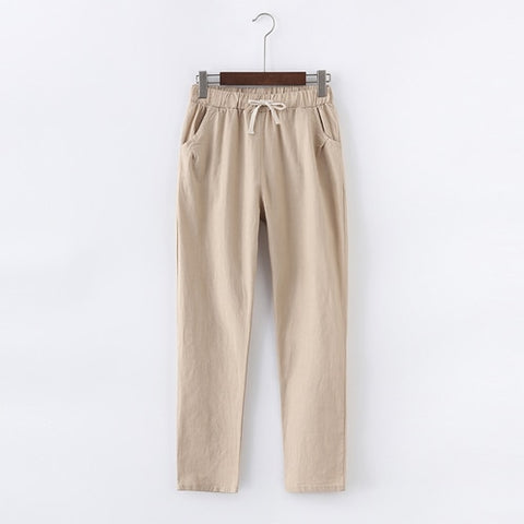 Casual Long Ankle Length Trousers Plus Size Elastic Waist