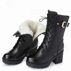 Boots Thick Wool Warm Women High-heeled Genuine Boot