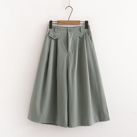 Cotton Midi Wide Leg Baggy Cropped Skirt Pants