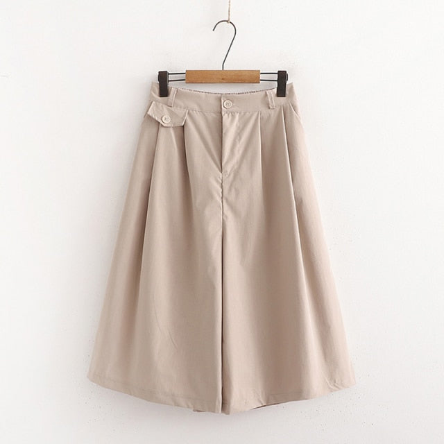Cotton Midi Wide Leg Baggy Cropped Skirt Pants