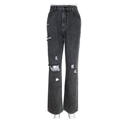 Ripped Boyfriends Jeans Women Casual High Waist Baggy Denim Pants