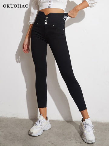 Denim Legging High Waist Elastic Mom Pants