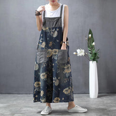 Vintage Floral Print Baggy Loose Casual Denim Pants Wide Leg Ankle Length Jeans