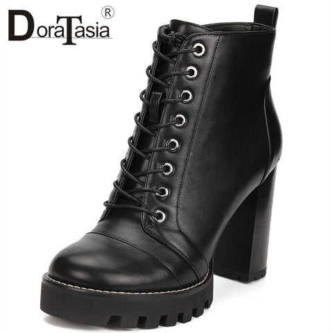 Large Size 35-41 Chunky High Heels Ankle Boots Woman Shoes Platform