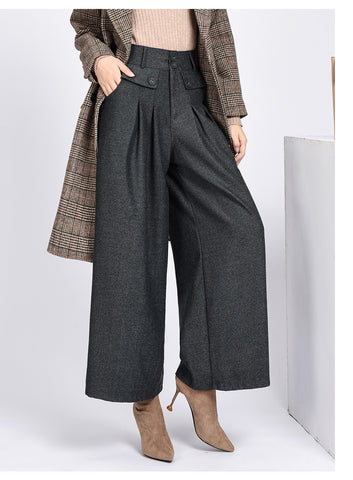 pants female high waist pleated wide leg pants capris for women trousers