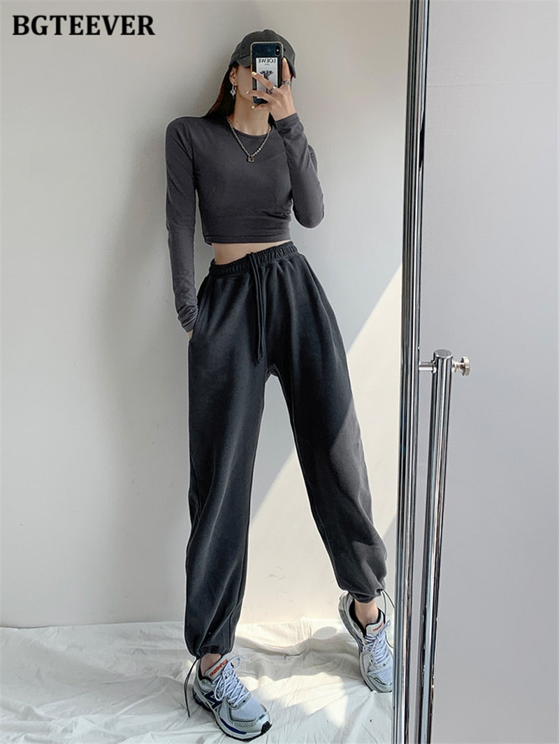 Chic Casual Drawstring Lace-up Women Trousers