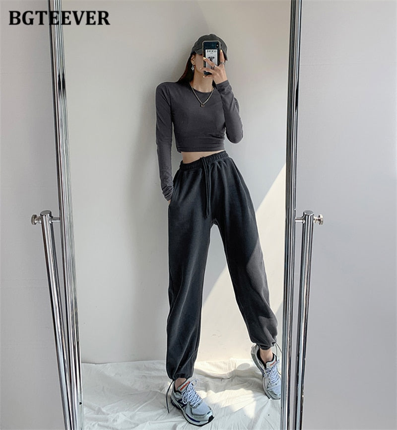 Chic Casual Drawstring Lace-up Women Trousers