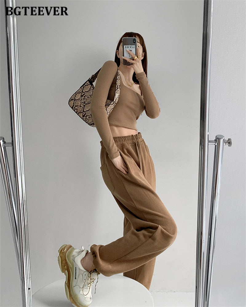 Chic Casual Drawstring Lace-up Women Trousers