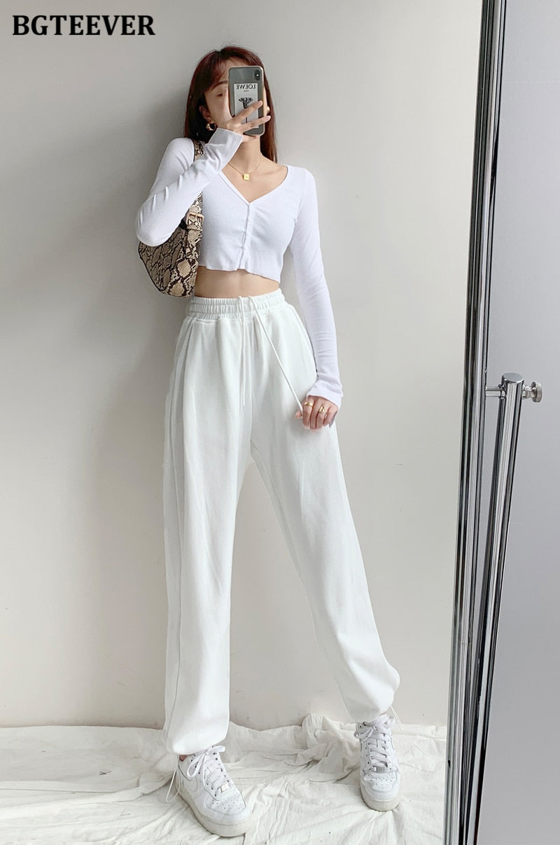 Chic Casual Drawstring Lace-up Women Trousers