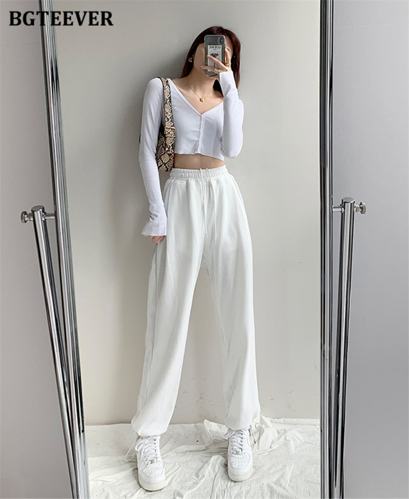 Chic Casual Drawstring Lace-up Women Trousers