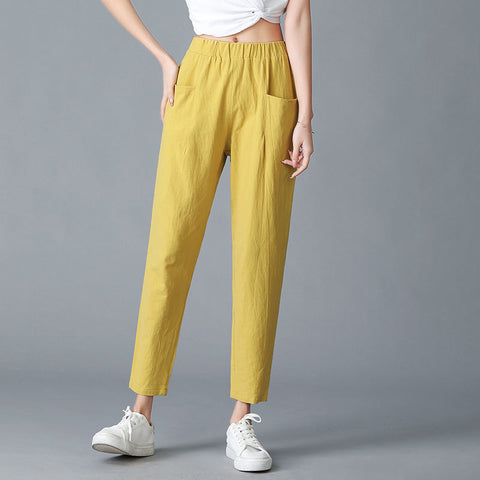 Cotton Pants for Women Trousers Loose Casual Solid Color