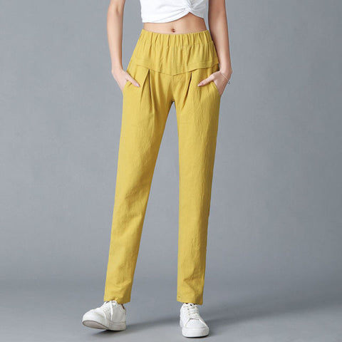 Cotton Pants for Women Trousers Loose Casual Solid Color