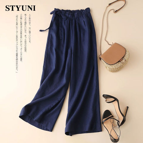 Cotton linen straight loose wide-leg 8 colors pants