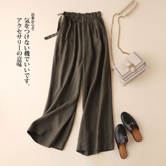 Cotton linen straight loose wide-leg 8 colors pants