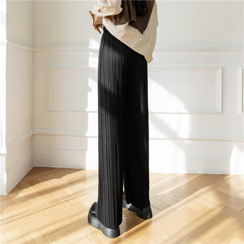 High Waist Wide Elegant Vintage Baggy Pleated Capris  Trousers