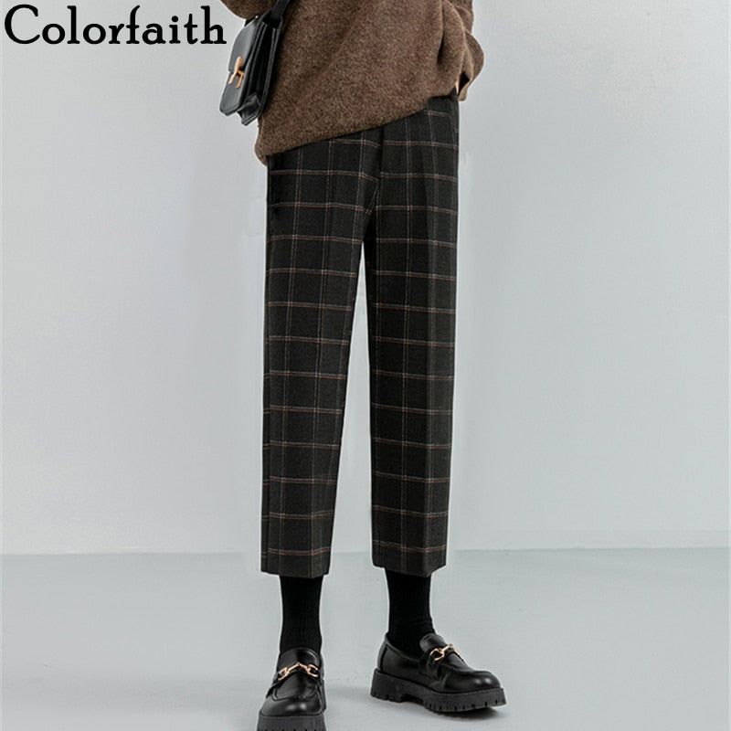 Checkered Plaid Wide Leg High Waist Straight Capris Wild Trousers ...