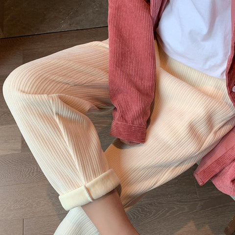Capris Wide Leg High Waist Chenille Thicken Corduroy Ankle-Length Trousers