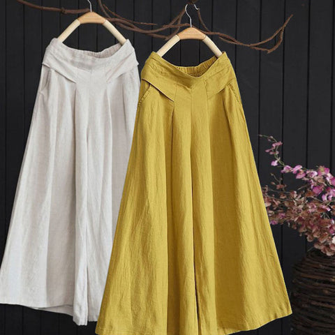 Large Size Linen Comfortable  Nine-Point Wide-Leg Pants Skirt
