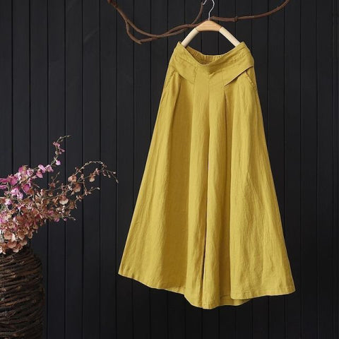 Large Size Linen Comfortable  Nine-Point Wide-Leg Pants Skirt