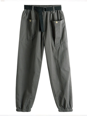 Long Harem Pants Women Korean Style Cargo Trouser Female With Belt