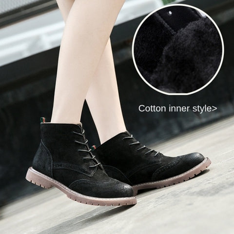 Genuine Leather Chelsea Boots Lace Up Warm Fur Fashion Ankle Boots