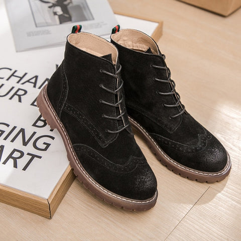 Genuine Leather Chelsea Boots Lace Up Warm Fur Fashion Ankle Boots