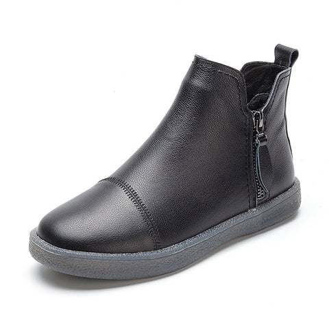 Genuine Leather Boots Women Heels Platform Zipper Designer Shoes