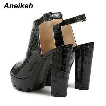 Solid Women Ankle Boots Fashion Peep Toe Platform Square High Heel