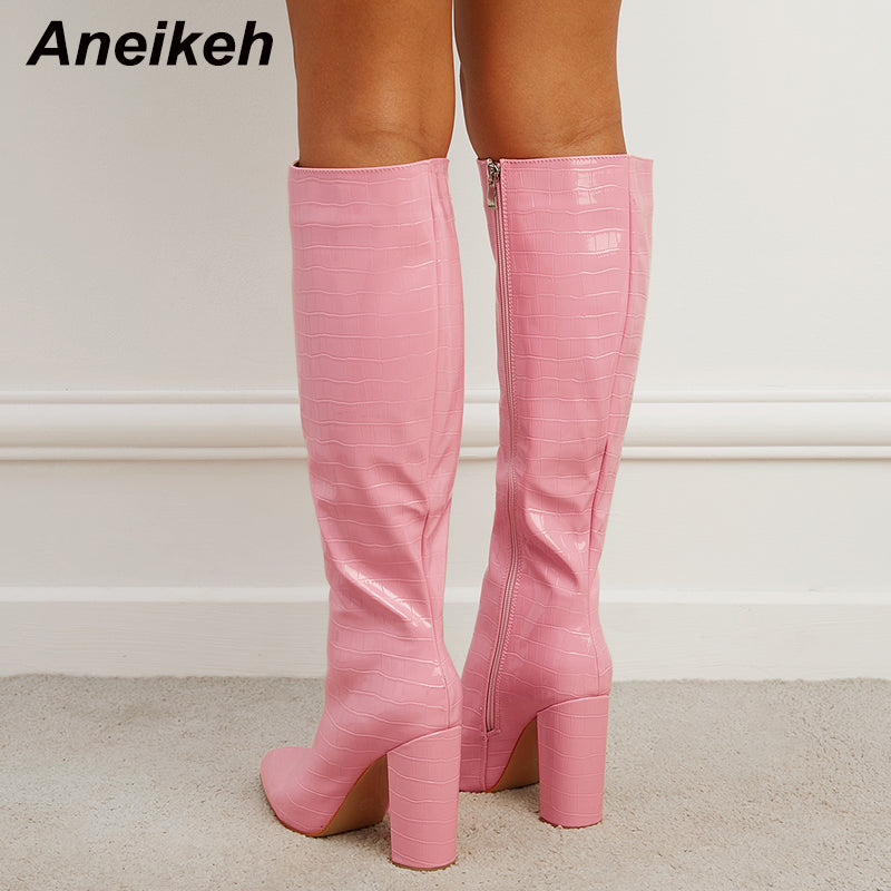 Shoes Round Toe Thin Heels Sewing Knee-High Boots