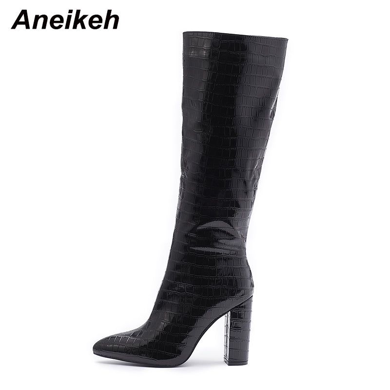 Shoes Round Toe Thin Heels Sewing Knee-High Boots