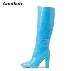 Shoes Round Toe Thin Heels Sewing Knee-High Boots