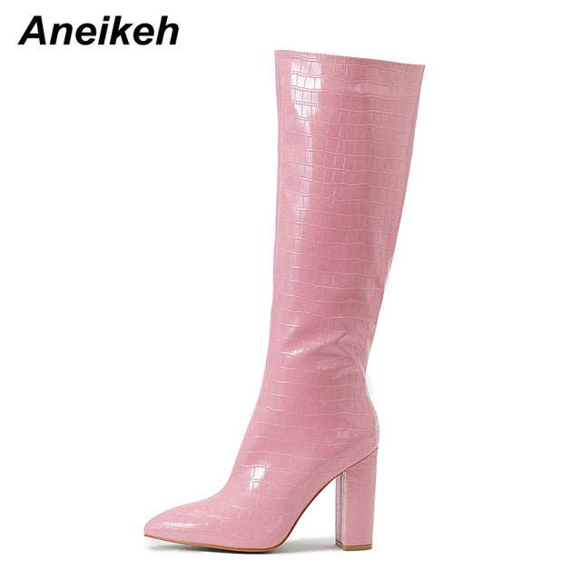 Shoes Round Toe Thin Heels Sewing Knee-High Boots