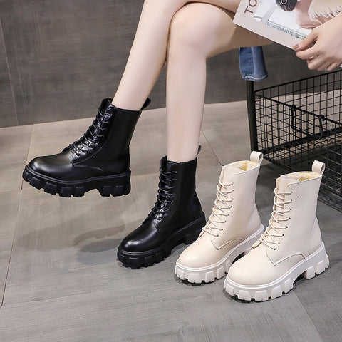Ladies Platform Ankle Boots for Women  Plush PU Leather Botas Mujer