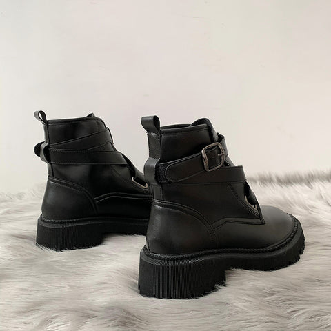Women Boots Autumn Winter All-match Comfort Pu Leather Chunky Heels Shoes