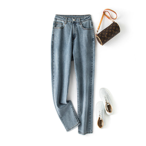 Plus Size Summer Light Blue Women Jeans Stretchy and Loose Washing Straight