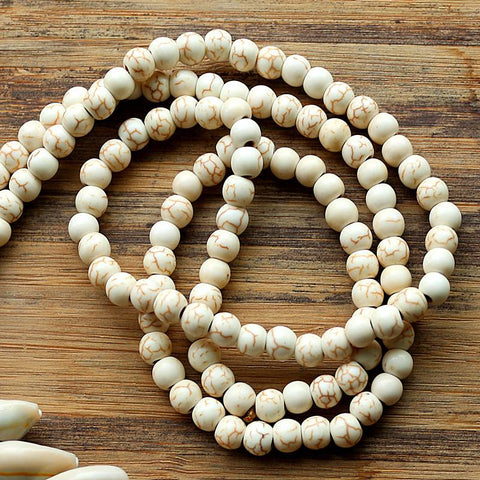 6mm White stone bead necklace with handmade Natural shell tassel long necklace