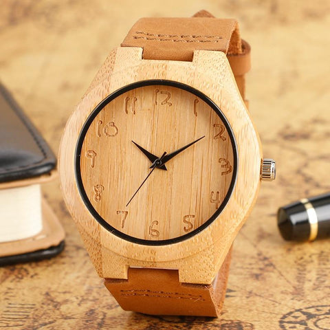 Simple Wood Watches Brown Original Wooden Bamboo Wristwatch