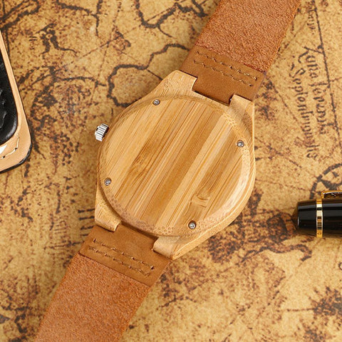 Simple Wood Watches Brown Original Wooden Bamboo Wristwatch
