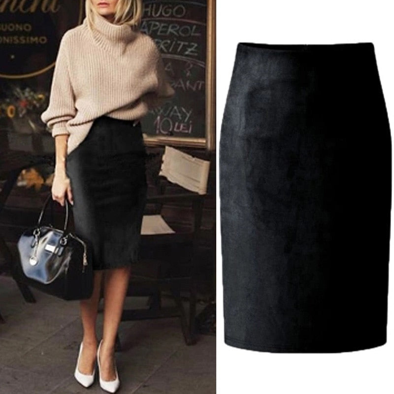 Sexy Multi Color Suede Midi Pencil Skirt